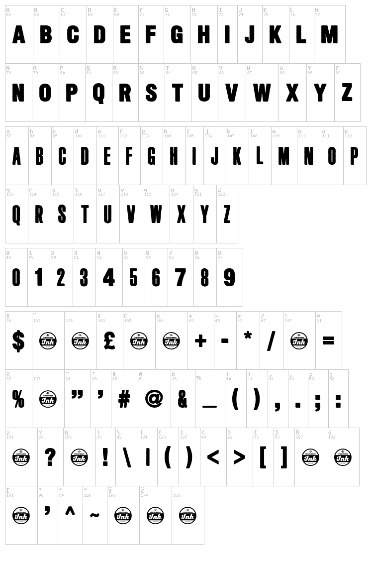 Long Haired Freaky People font map